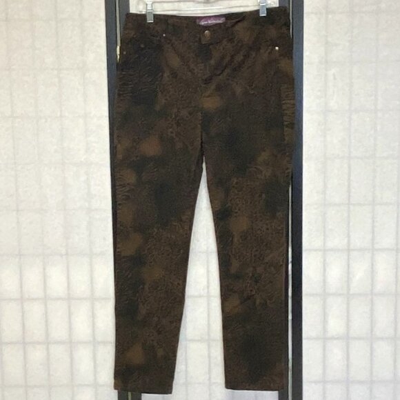 Gloria Vanderbilt Vintage Animal Hide Print Sadie Skinny Denim Jeans Brown 14 - Picture 1 of 13